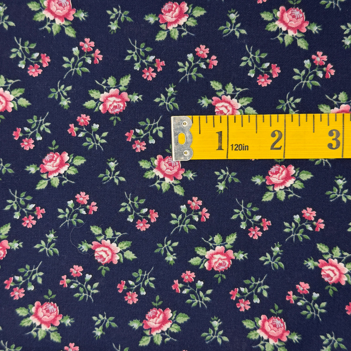Navy With Pink Floral Cotton: 2.5 yds