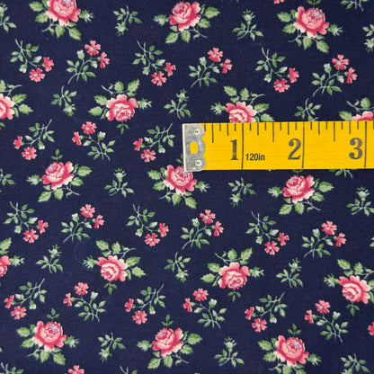 Navy With Pink Floral Cotton: 2.5 yds