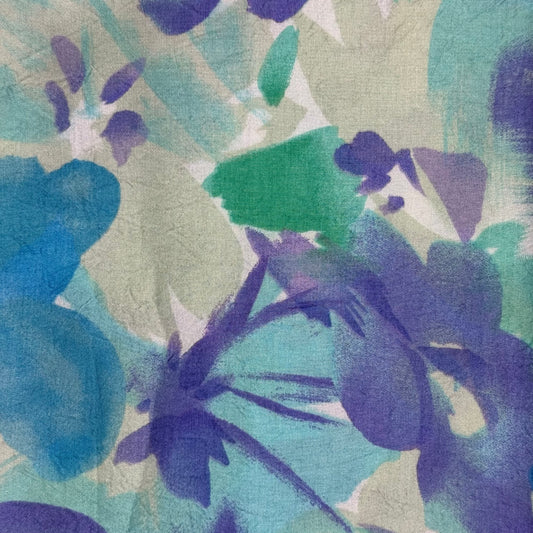 Lightweight Cool Tones Watercolor Floral Crinkle Texture Poly Chiffon: 1.75 yds