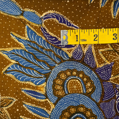 Tan & Blue Floral Batik Cotton: 2.5 yds