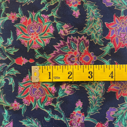 Blue With Red & Purple Fancy Floral Cotton: 1.5 yds