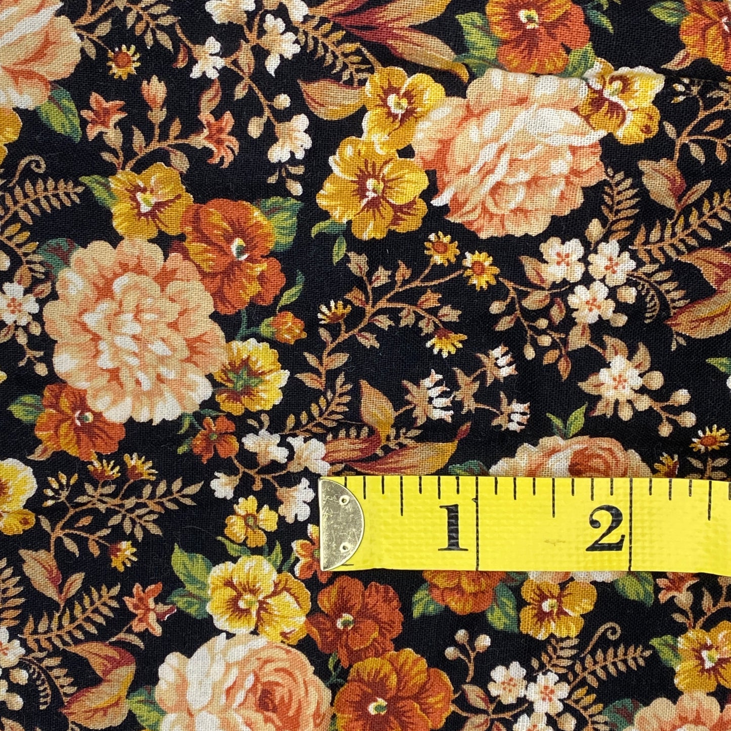 Black With Peach, Orange & Mustard Floral Cotton: 3.5 yds