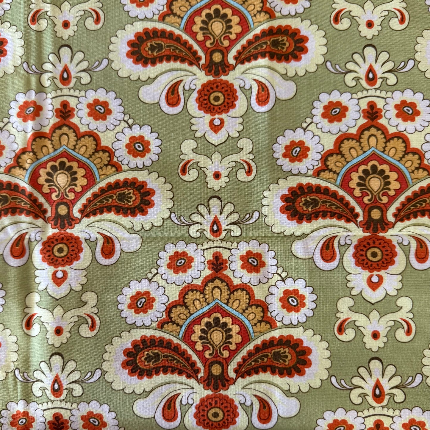 Green & Orange Paisley Floral Cotton: 1 yd