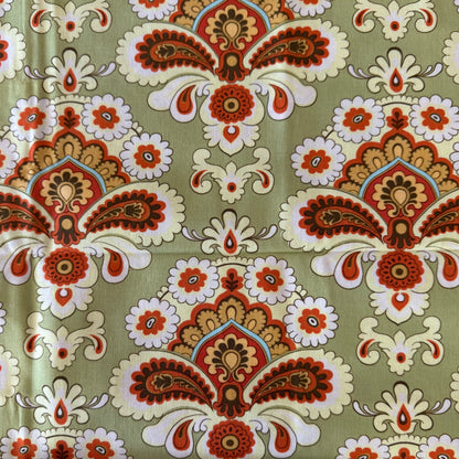 Green & Orange Paisley Floral Cotton: 1 yd
