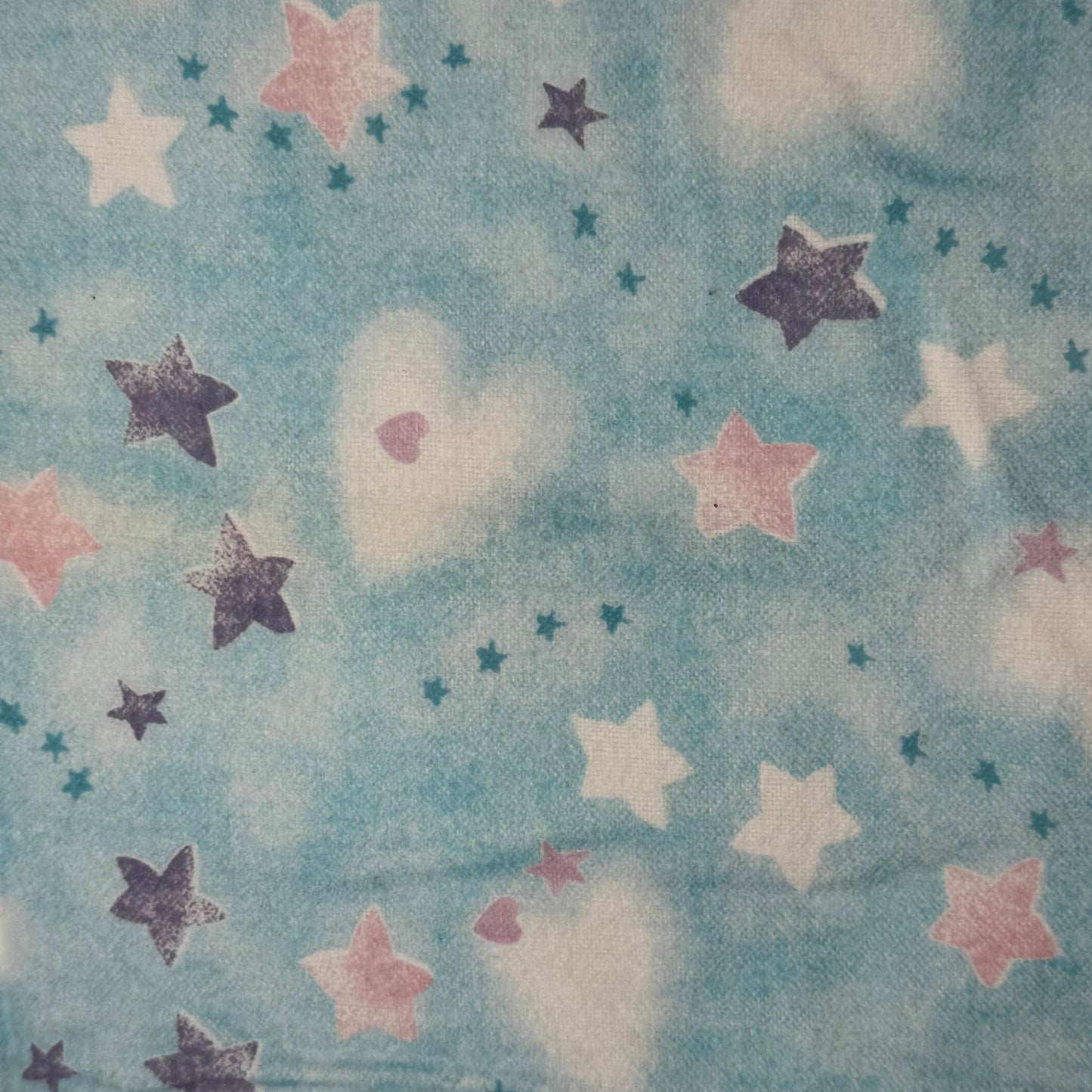 Blue With White, Pink & Purple Stars Brushed Cotton Blend: 1 yd