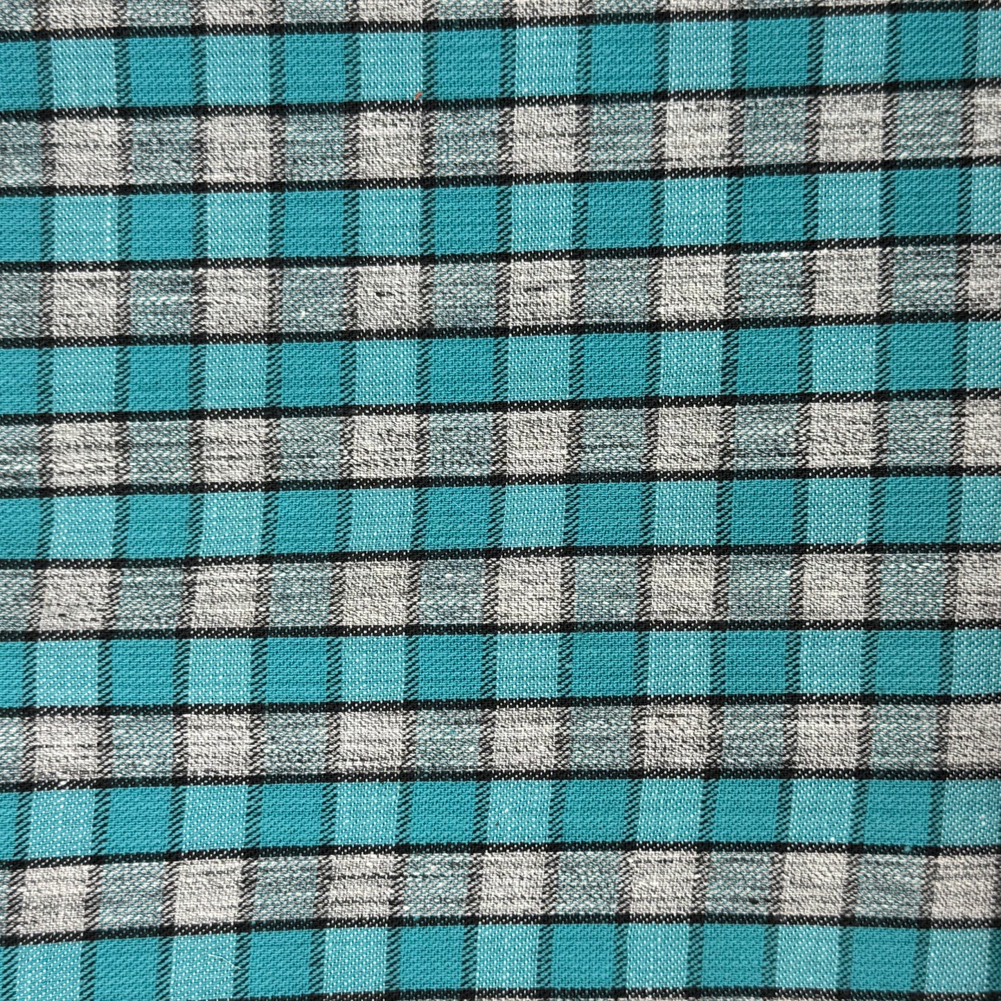 Teal/Gray/Black Woven Check Home Decor Cotton: 1.5 yds