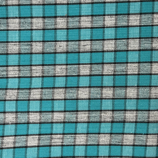 Teal/Gray/Black Woven Check Home Decor Cotton: 1.5 yds