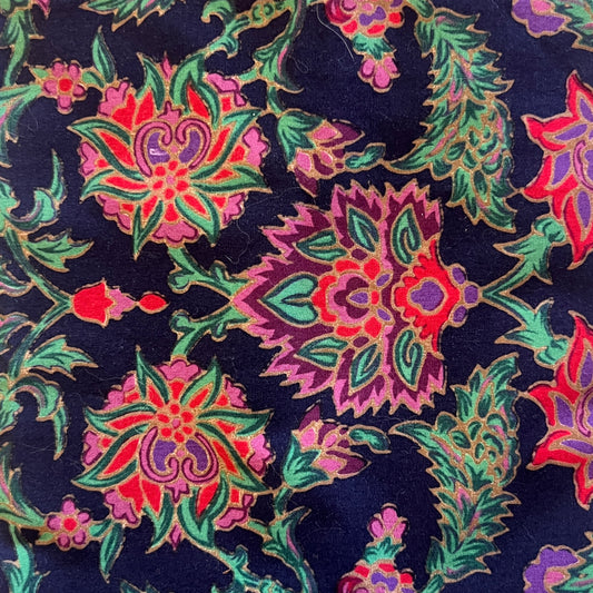 Blue With Red & Purple Fancy Floral Cotton: 2.5 yds