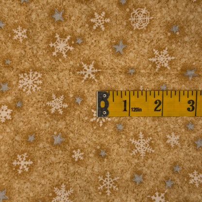White Snowflakes & Silver Stars Cotton: 1 yd