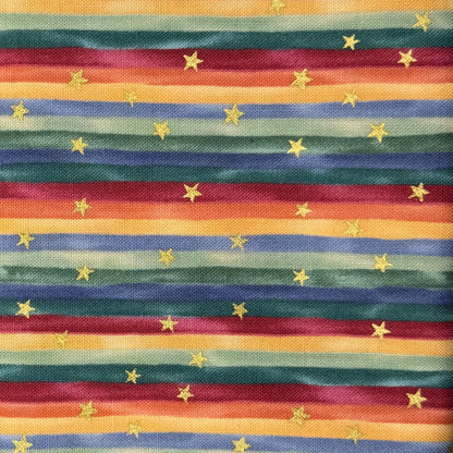 Rainbow With Gold Stars Cotton: 1 yd