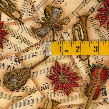 Poinsettias & Sheet Music Cotton: 2 yds