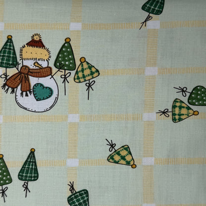 Snowman With Green & Yellow Plaid Lightweight Cotton Blend: 3 yds