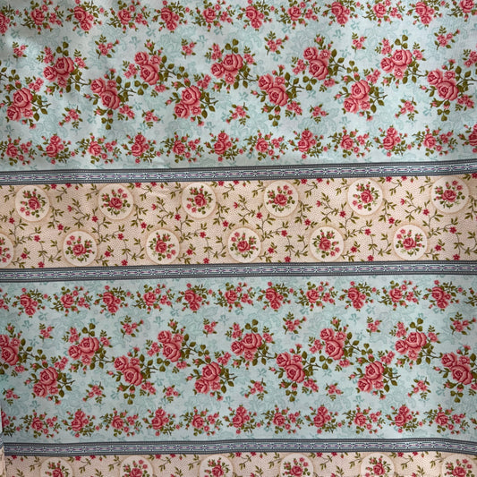 Blue Floral Stripes Cotton: 3 yds