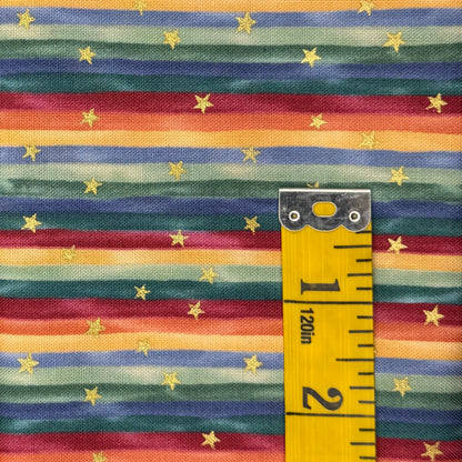 Rainbow With Gold Stars Cotton: 1 yd