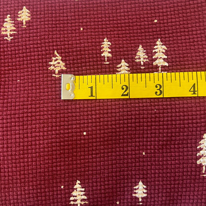 Maroon Trees Waffle Knit: 2 yds