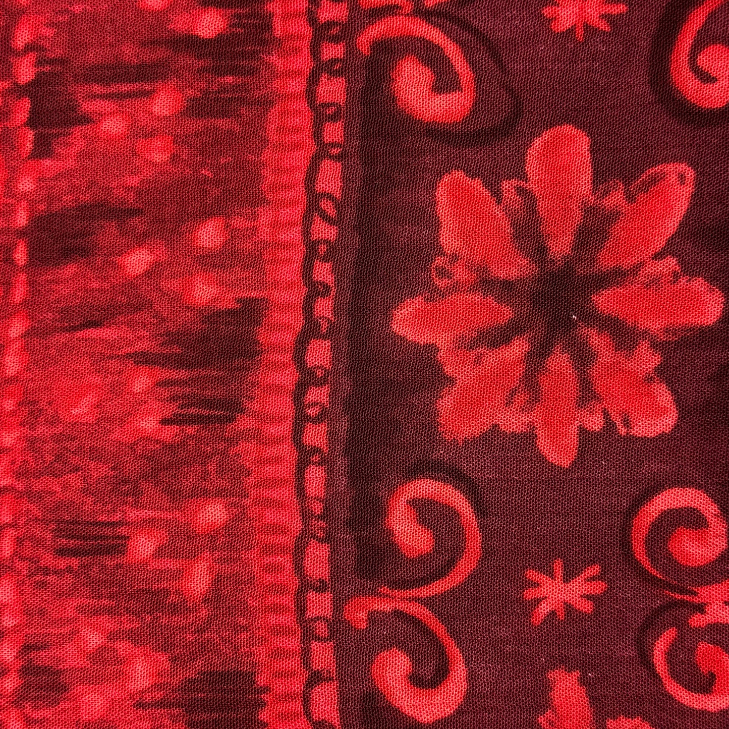 Lightweight Red Batik Design Cotton: 3.5 yds