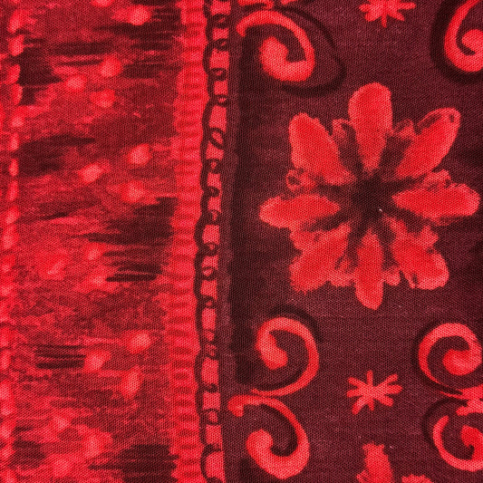 Lightweight Red Batik Design Cotton: 3.5 yds