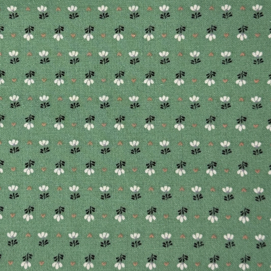 Green With White Micro Floral Cotton: 2 yds