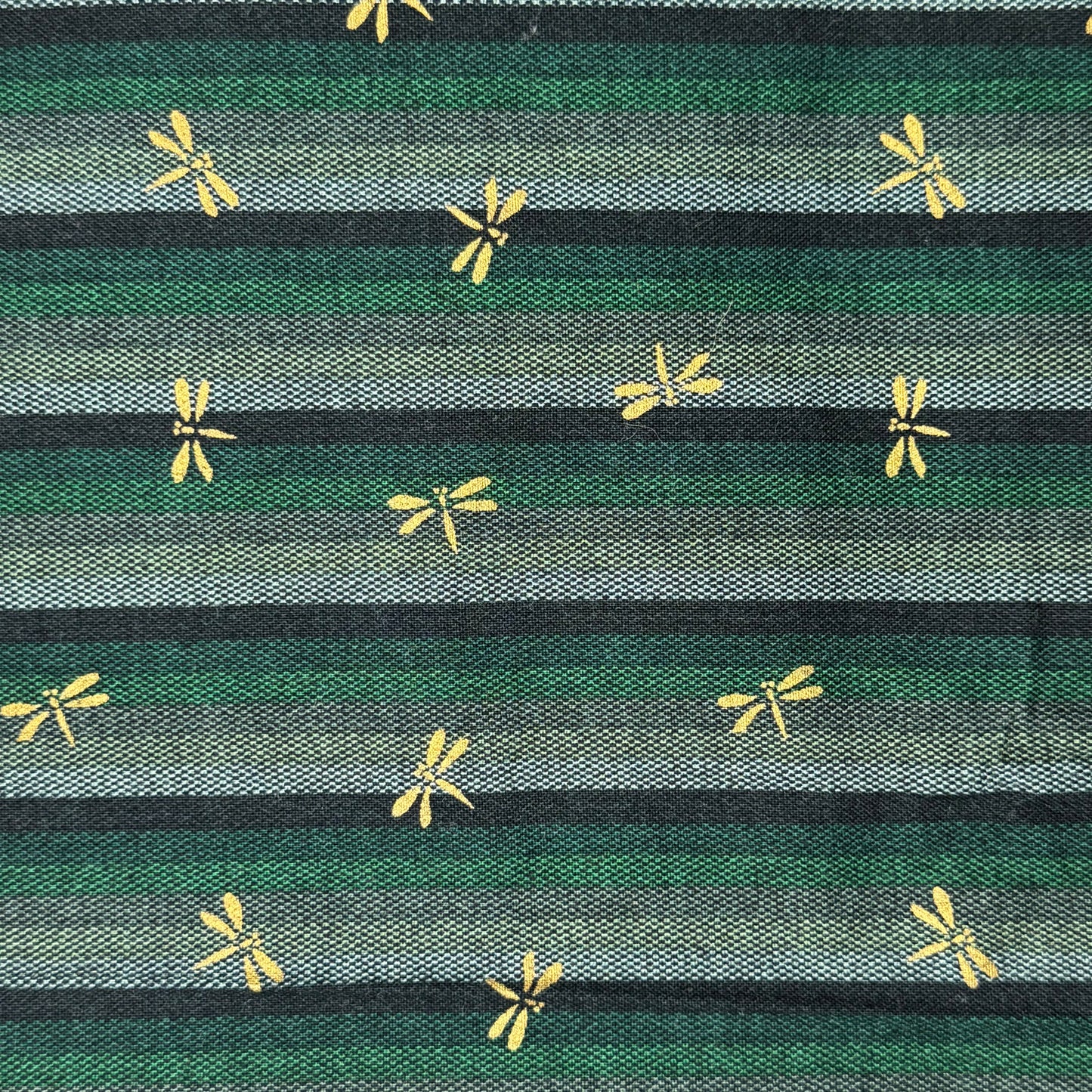 Blue & Green Stripes With Dragonflies Cotton Blend: 1 yd