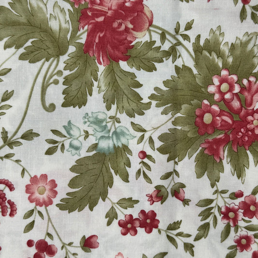 Red & Blue Fancy Floral Cotton: 2.5 yds