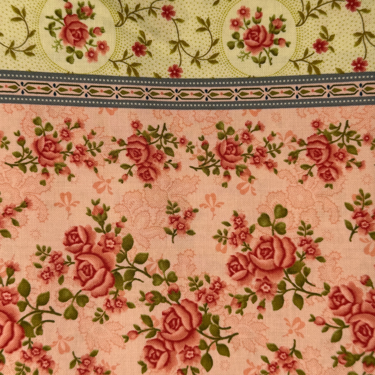 Green & Pink Striped Floral Cotton: 2 yds