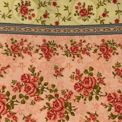 Green & Pink Striped Floral Cotton: 2 yds