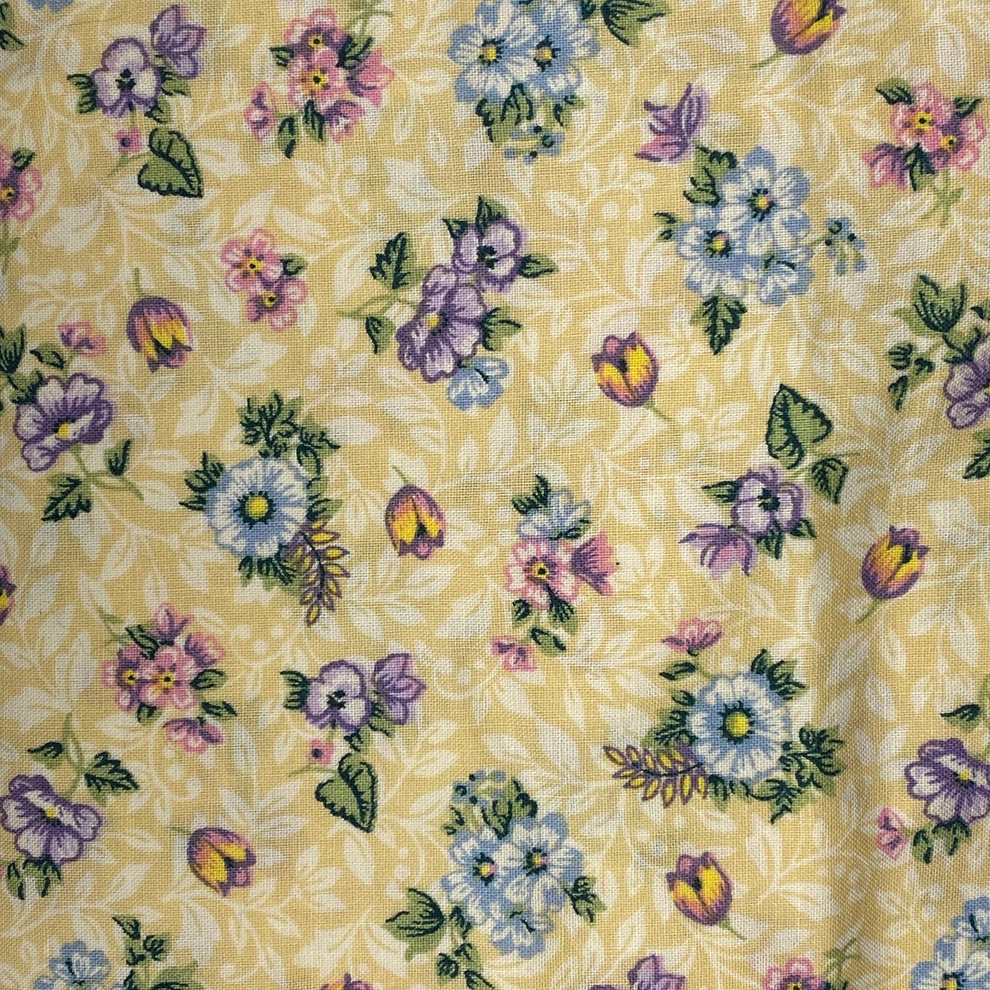 Yellow With Blue & Purple Floral Cotton: 2.75 yds