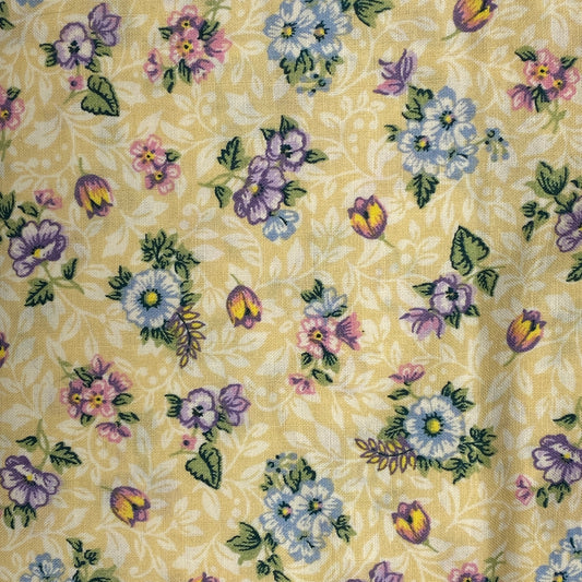 Yellow With Blue & Purple Floral Cotton: 2.75 yds