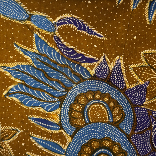 Tan & Blue Floral Batik Cotton: 2.5 yds