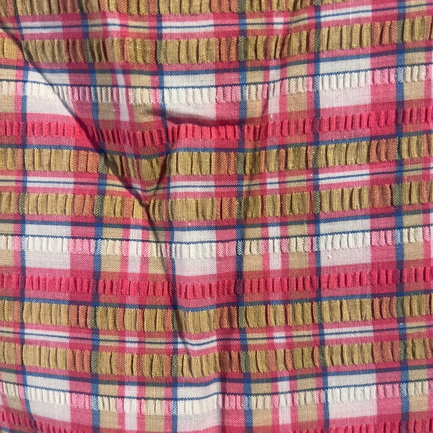 Pink, Blue & Gold Plaid Seersucker: 2 yds