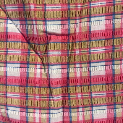 Pink, Blue & Gold Plaid Seersucker: 2 yds