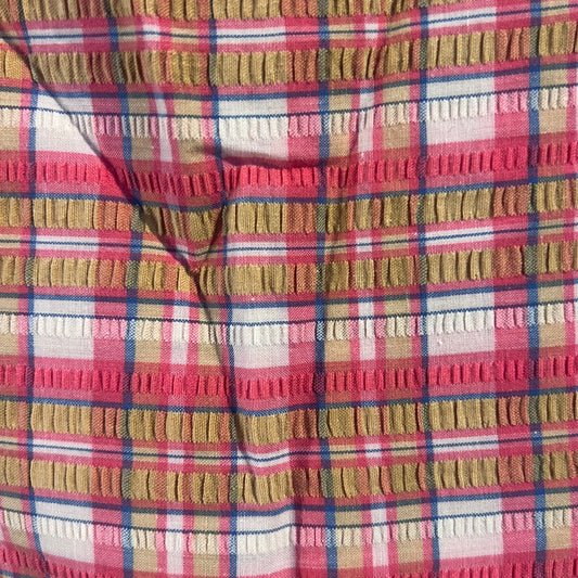Pink, Blue & Gold Plaid Seersucker: 2 yds