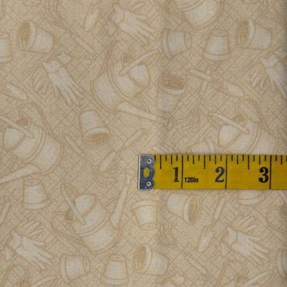 Cream With Subtle Gardening Tools Cotton: 4 yds