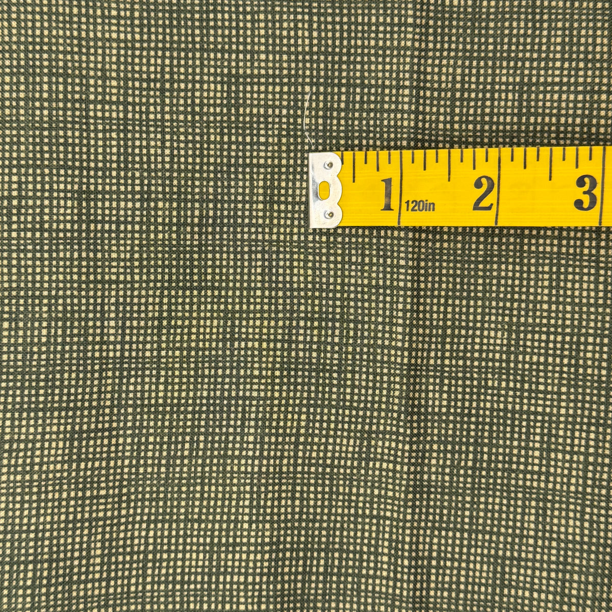 Dark Green & Cream Irregular Checkered Cotton: 1 yd