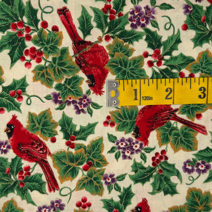 Cardinals & Holly Cotton: 1.75 yds