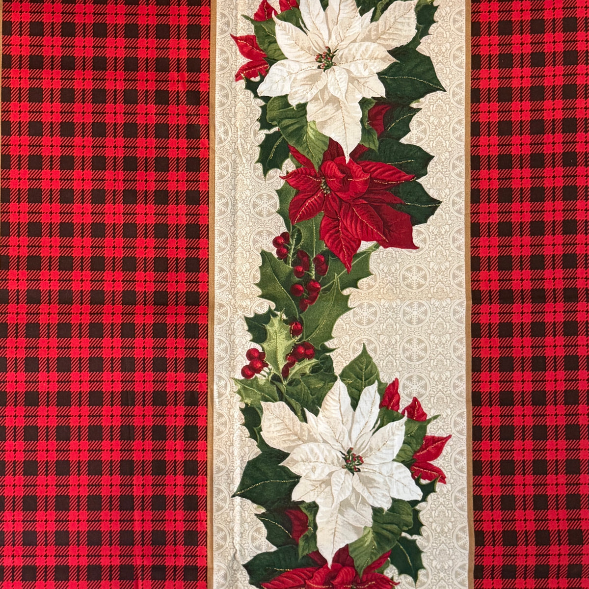 Buffalo Plaid & Poinsettia Stripes Cotton: 3 yds