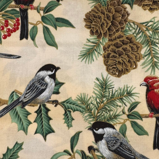 Winter Birds Cotton: 1 yd