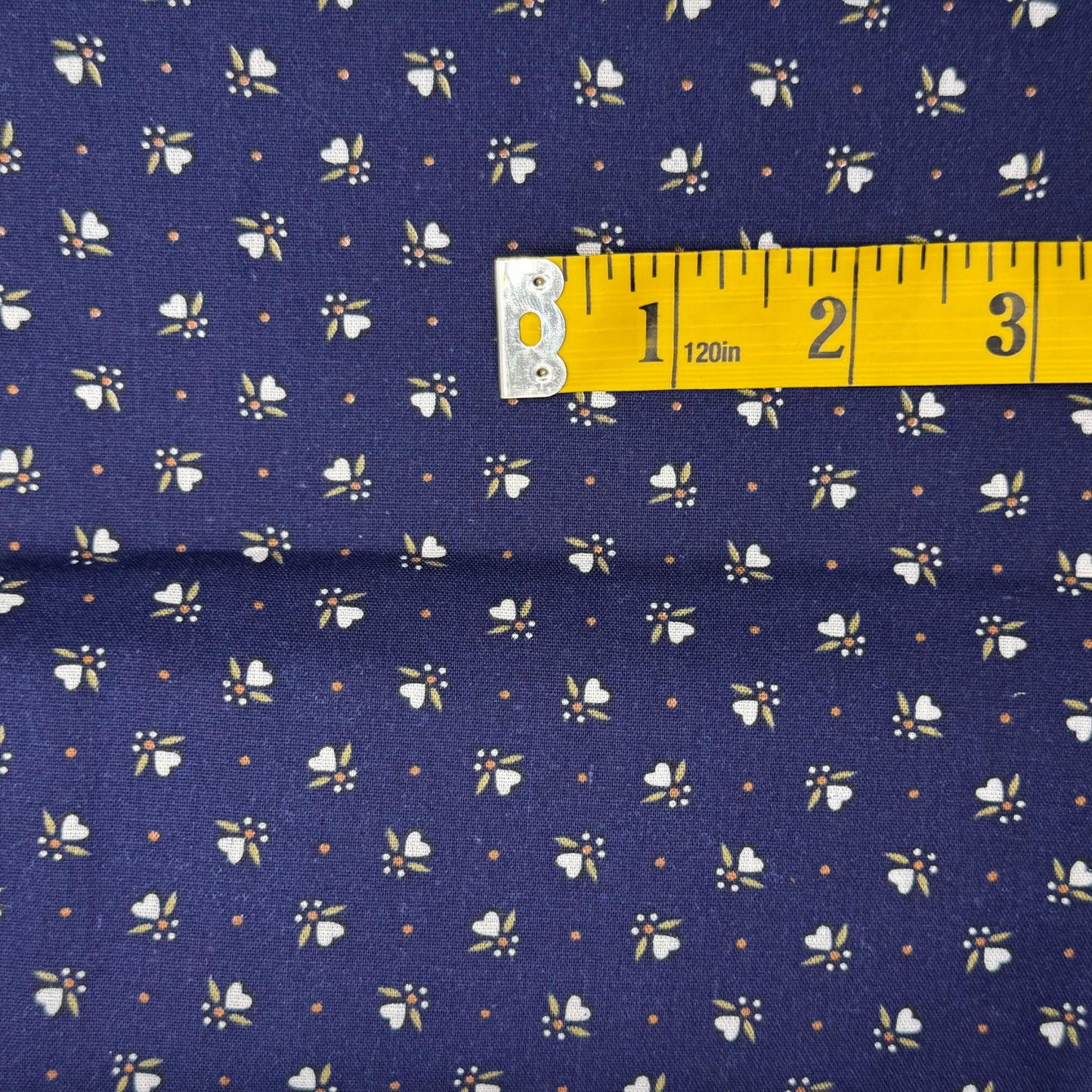 Blue With White Hearts Cotton Blend: 2 yds