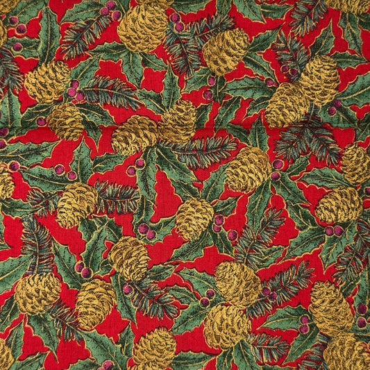 Pine Cones & Holly Cotton: 2.5 yds
