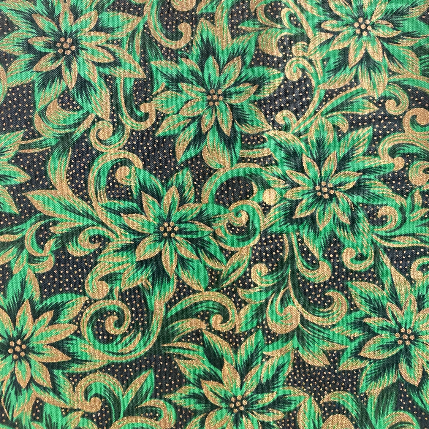 Green Fancy Floral Cotton: 1 yd