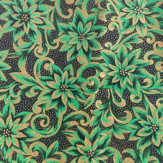 Green Fancy Floral Cotton: 1 yd