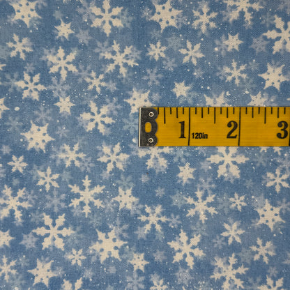 Light Blue With White Snowflakes Cotton: 1 yd