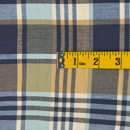 Blue & Yellow Plaid Medium Weight Cotton Shirting: 3 yds