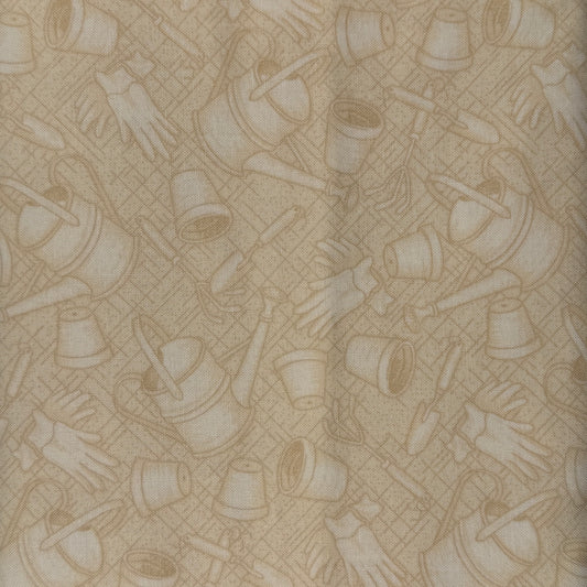 Cream With Subtle Gardening Tools Cotton: 4 yds