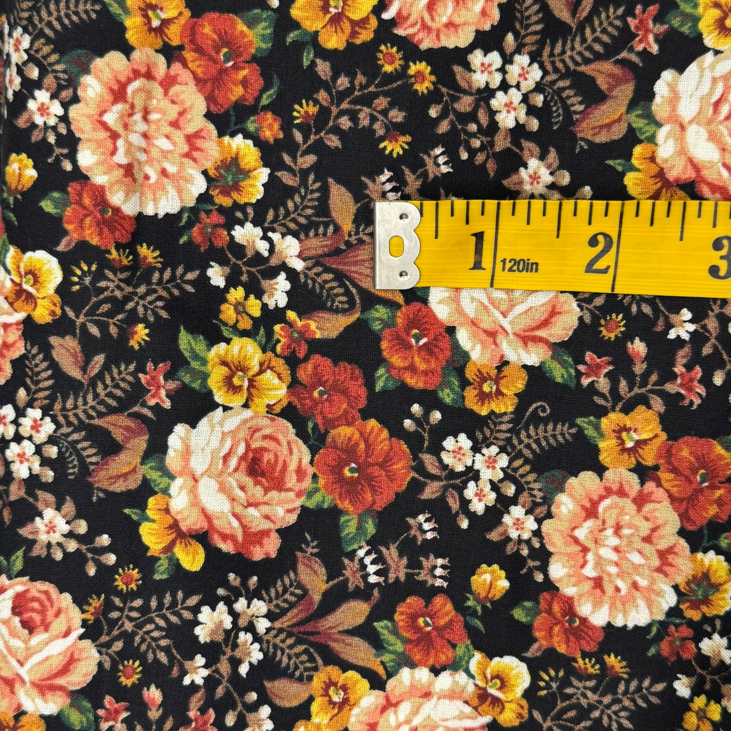 Black With Pink, Orange & Mustard Floral Cotton: 2 yds