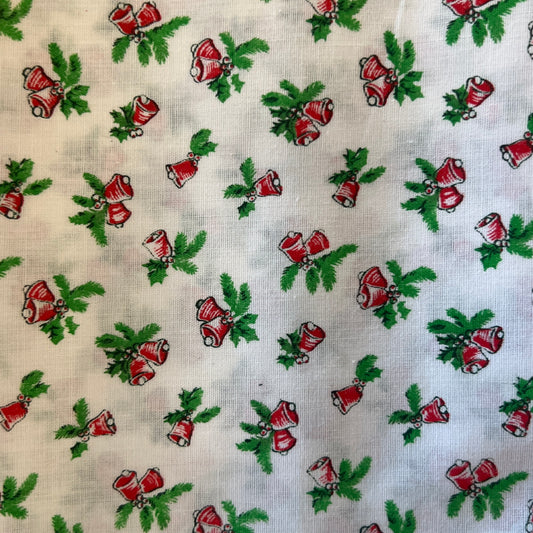 Red Bells & Holly Cotton: 1 yd
