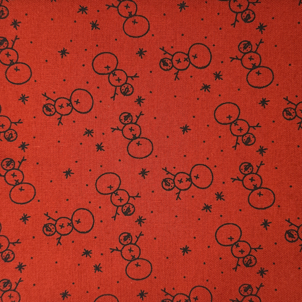 Red With Black Snowmen Outlines Cotton: 2.25 yds