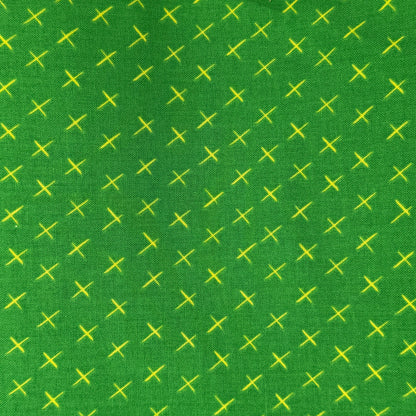 Green With Yellow Cross Marks Cotton: 2 yds