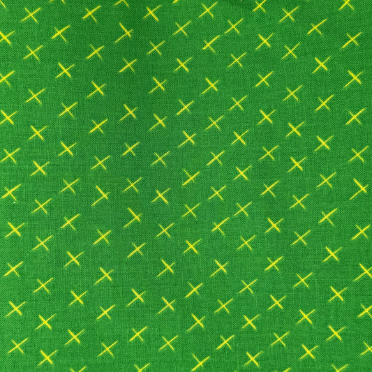 Green With Yellow Cross Marks Cotton: 2 yds
