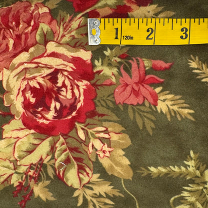 Green With Red Floral Brushed Cotton Blend: 4 yds